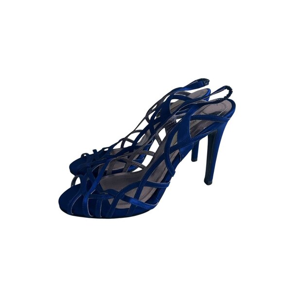 Carlos Miele Womens Strappy Royal Blue Satin Open-Toe Heels Size 38 - Picture 2 of 9